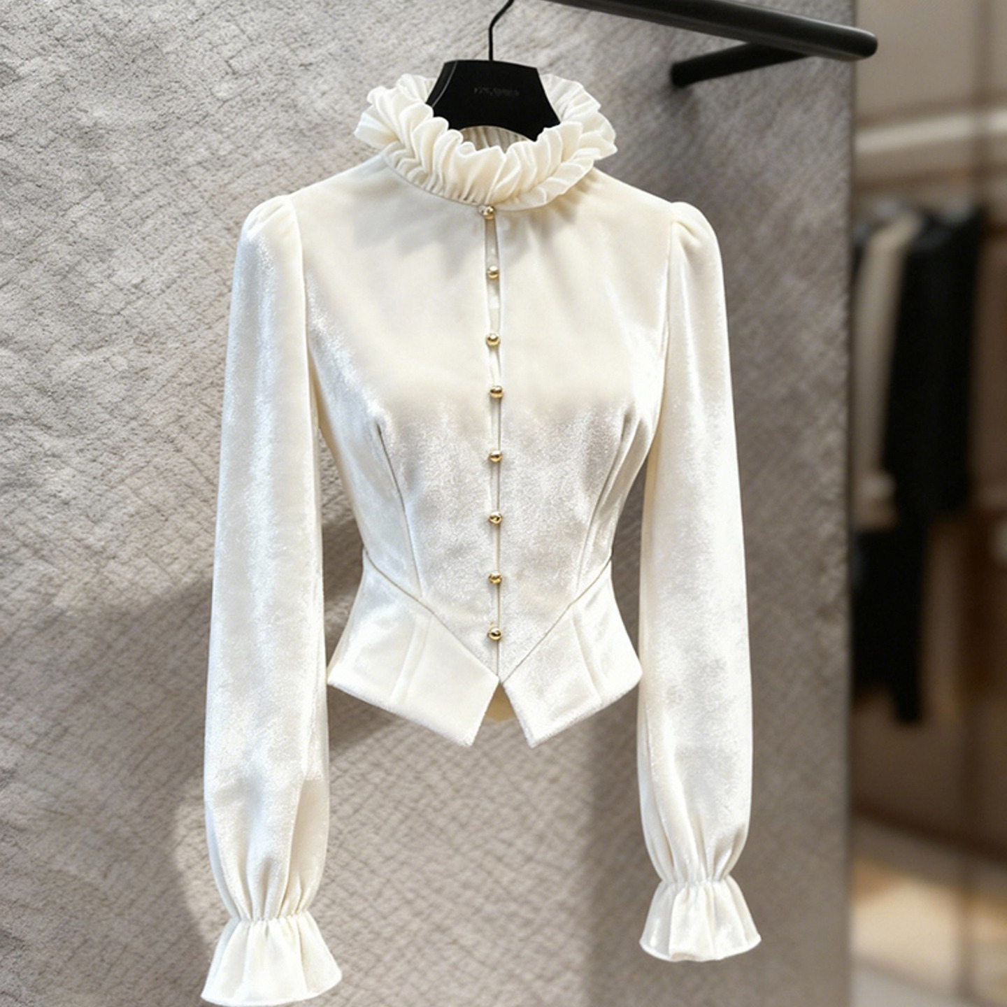 外贸撤回新款小衫女冬绝美巨好看设计感气质高端法式白色丝绒衬衫