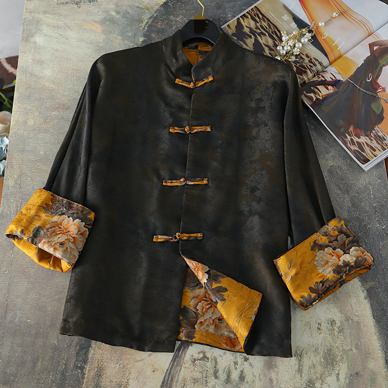 中式盘扣高质提花香云纱真丝外套