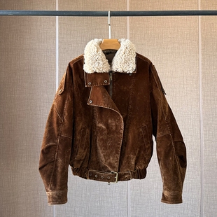 外贸撤回新款 女羽绒派克服 反绒牛仔加厚可拆卸内胆和羊羔毛领短款