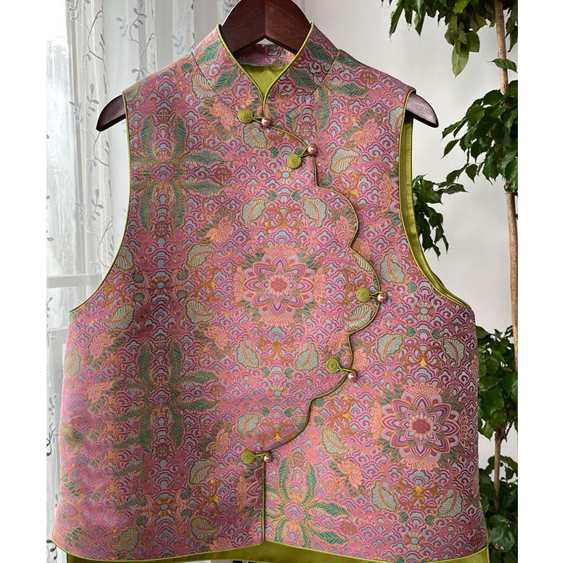 新中式国风高级感超好看粉色印花斜襟盘扣马甲外套女秋冬2025新款,女装/女士精品,马夹,淘宝优惠券,粉丝福利购,淘宝优惠卷