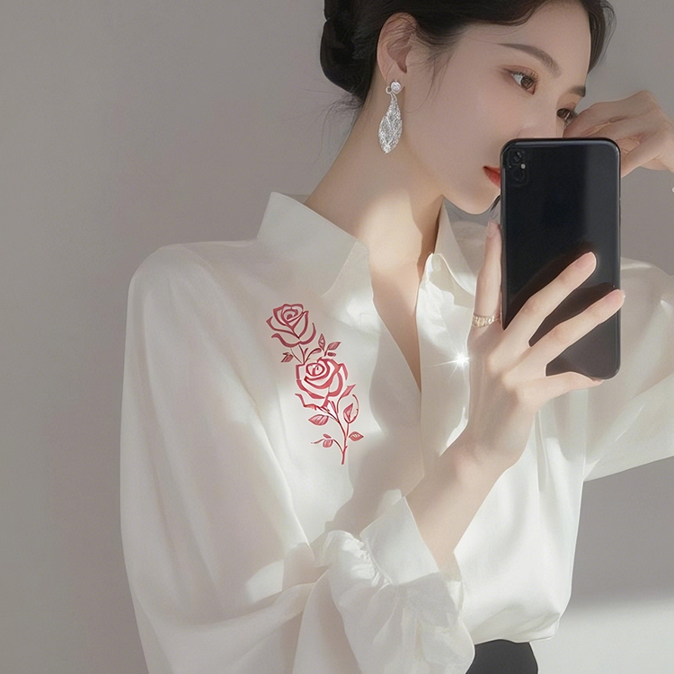 专柜撤回白衬衫女职业装高级感开春穿搭独特漂亮小衫法式印花上衣