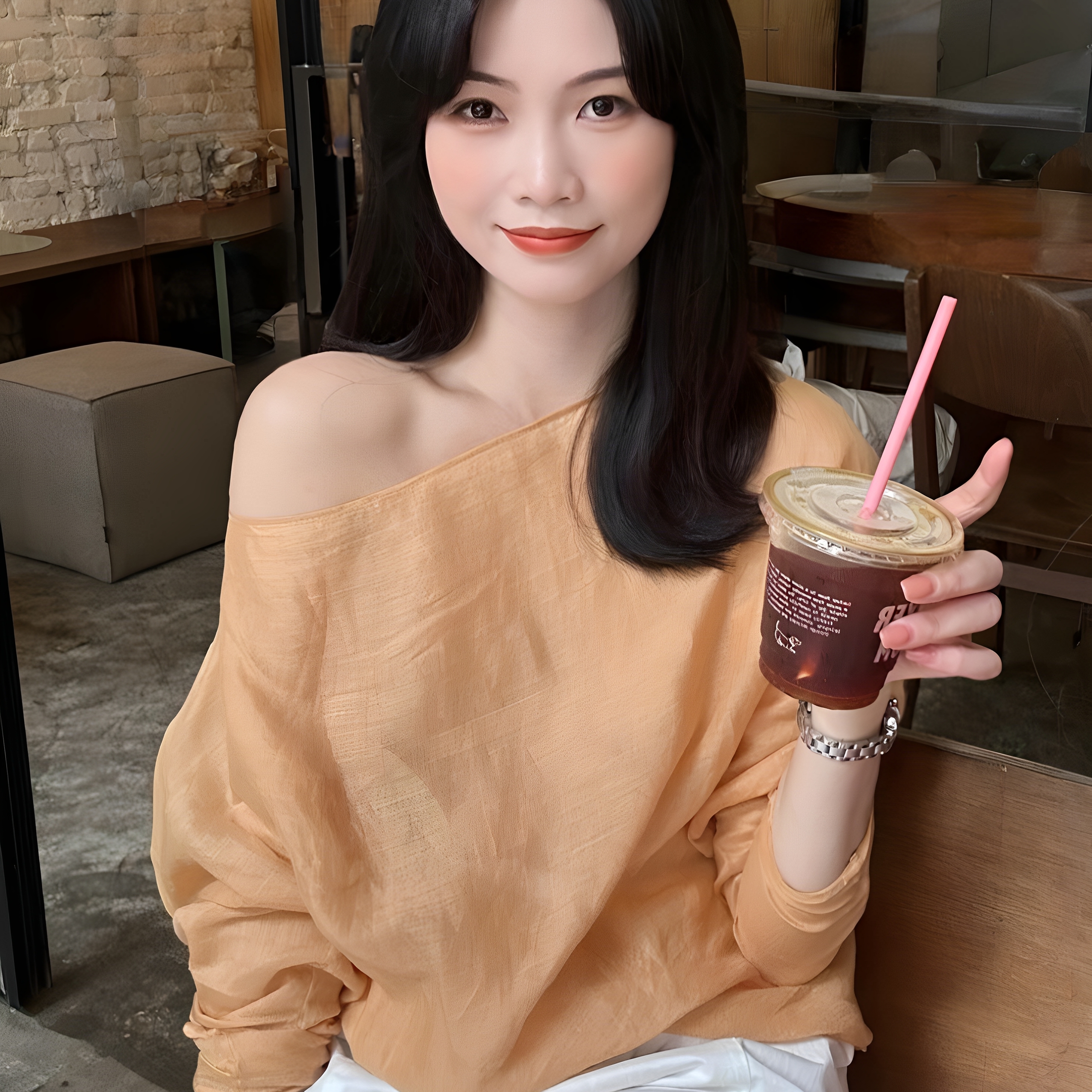 专柜撤回淡橘色斜肩露肩苎麻防晒衬衫薄款独特漂亮上衣2025夏季