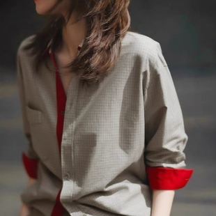 撞色独特超好看单穿衬衫 外贸撤回老钱风格 新款 2025秋季 子衬衣女款