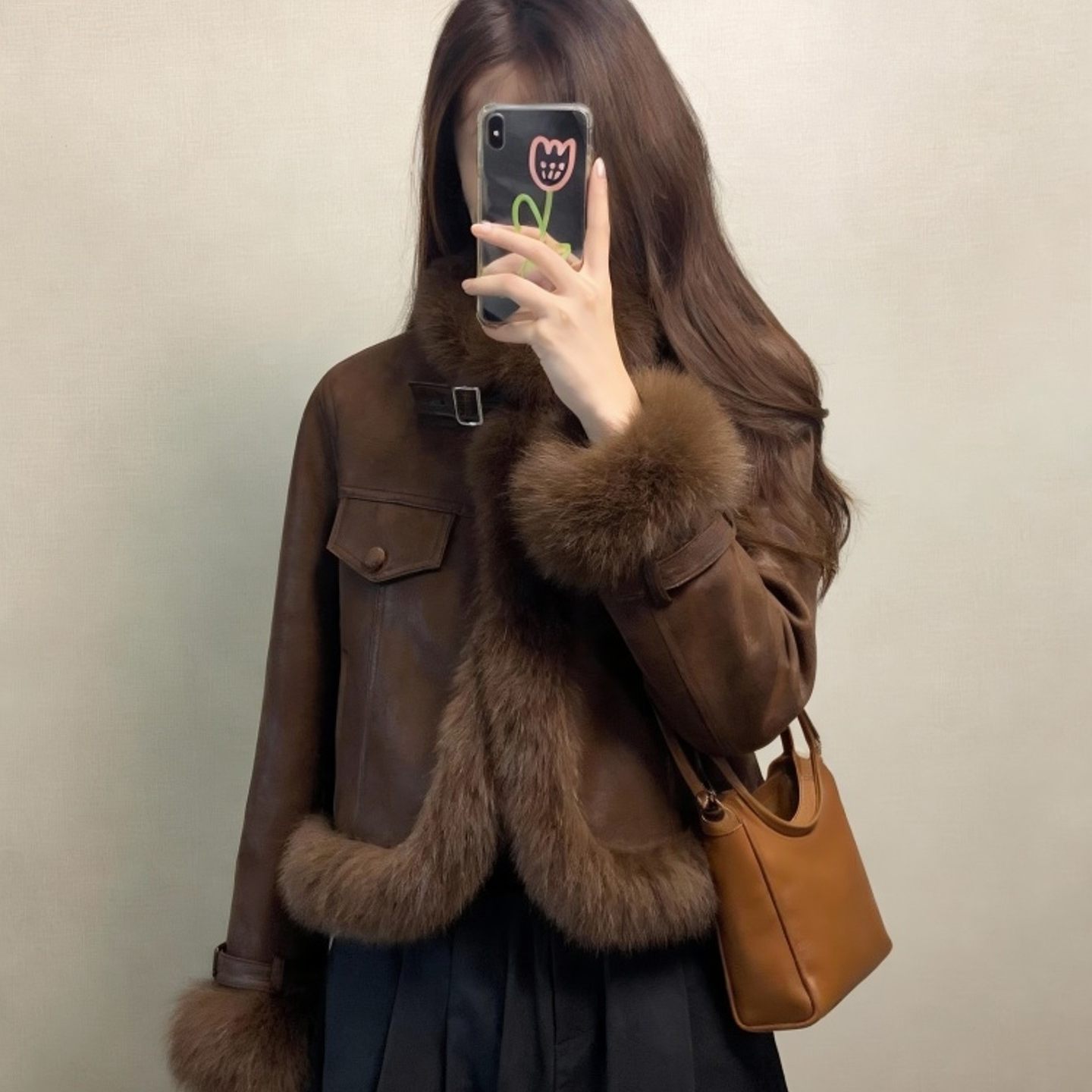 外贸撤回咖色机车服皮毛一体外套女加厚小香风韩系巨好看毛边上衣,女装/女士精品,短外套,淘宝优惠券,粉丝福利购,淘宝优惠卷