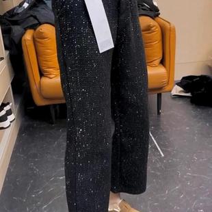 专柜撤回新款 欧货高级感小众设计百搭休闲显瘦炸街黑色亮片直筒裤