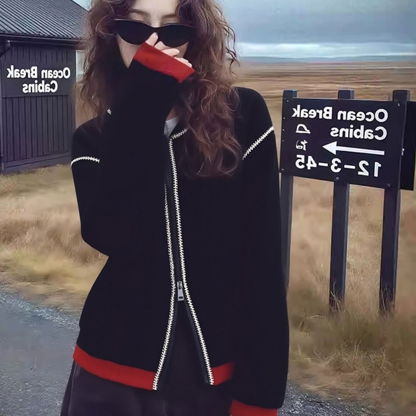 外贸撤回时尚洋气小众轻奢高级感韩系小香风黑色夹克毛衣秋季女