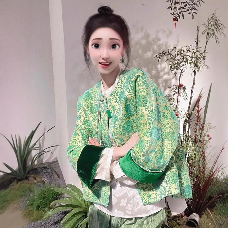 专柜撤柜新中式国风女装小众不撞款上衣高级精致绝美别致绿色外套