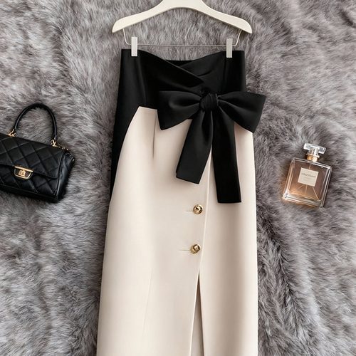 外贸撤回黑白撞色半身裙女新款冬高级感巨好看显瘦气质高知半裙