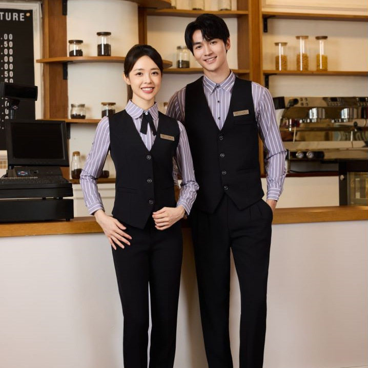 男女服务员长袖工装奶茶店酒店餐职业女裤套装