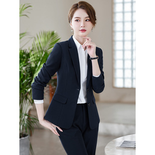 西装 职业女裤 修身 长袖 黑色西服套裙蓝色工作服白领商务外套 套装