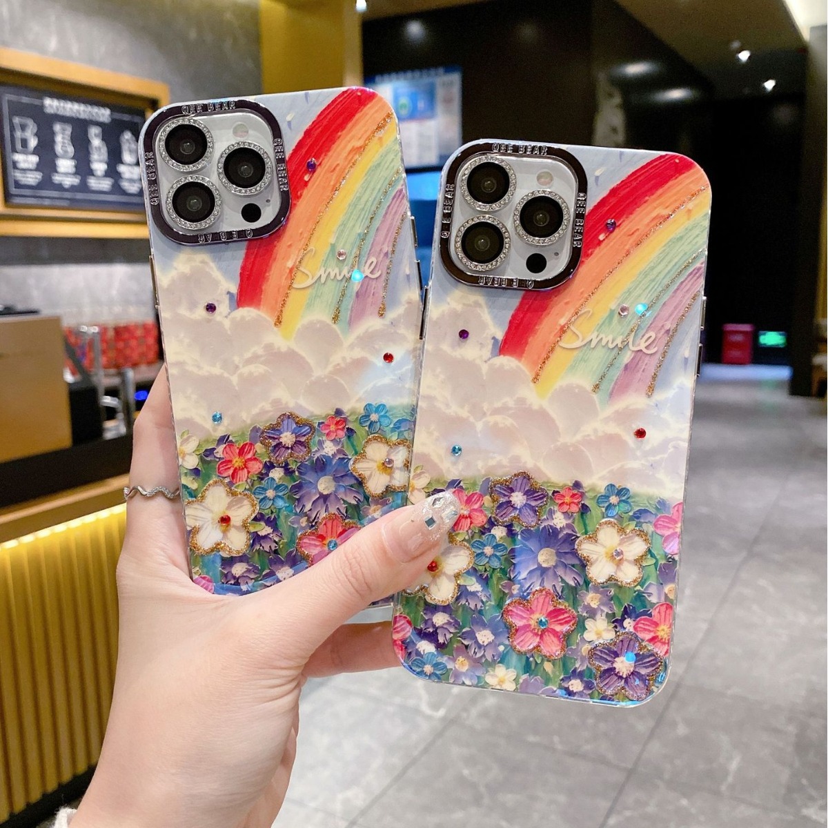 2026花海油画iphone17ProMax闪钻手机壳16苹果15奢华防摔保护套13