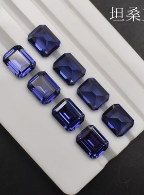 祖母绿切工长方形坦桑蓝宝石戒面