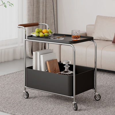 可移动边几铁艺小推车客厅沙发茶几新款中古风实木厨房收纳置物架