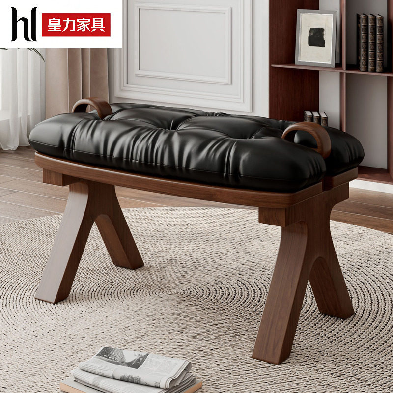 轻奢换鞋凳门口家用实木长条凳入户门穿鞋凳子中古客厅简约沙发凳