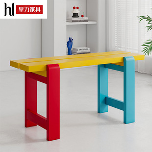 多巴胺彩色长条凳餐椅长凳板凳玄关换鞋凳时尚孟菲斯家用北欧双拼
