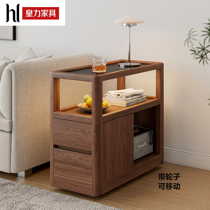 实木边几可移动岩板沙发边柜北欧客厅茶几带轮小推车轻奢床头角几