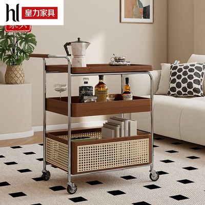 实木可移动小推车简约茶几沙发边几角几客厅餐边柜餐车藤编置物架