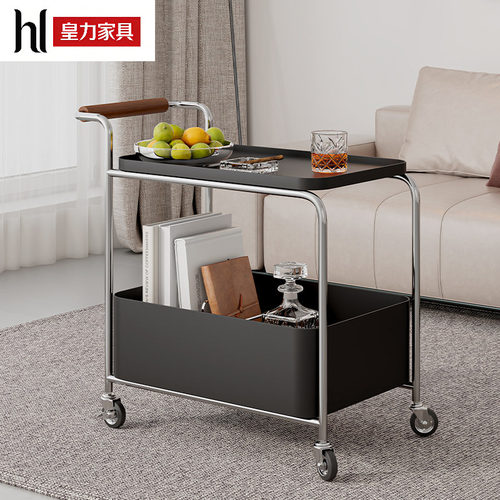 可移动边几铁艺小推车客厅沙发茶几新款中古风实木厨房收纳置物架
