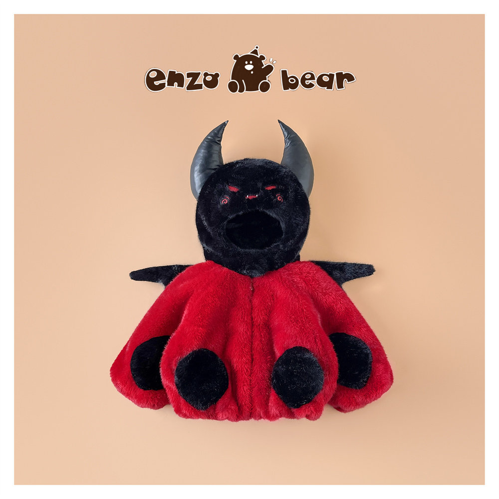 恩佐熊 儿童高定款亲子连帽加绒加厚小恶魔毛毛衣外套 EZX2590