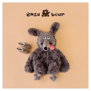 EZX2599 连帽加厚灰咖长毛狗加绒亲子外套 憨憨 儿童高定款