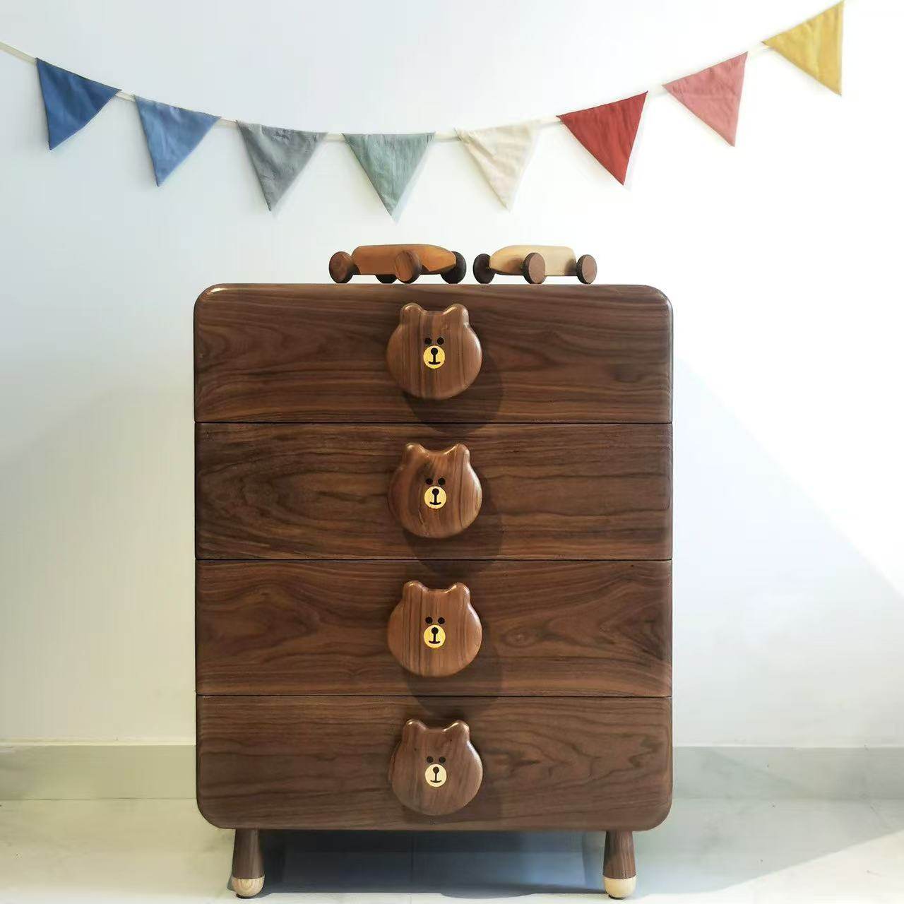 北美黑胡桃木实木小熊床头柜现代简约储物收纳多功能儿童储物斗柜,住宅家具,斗柜,淘宝优惠券,粉丝福利购,淘宝优惠卷