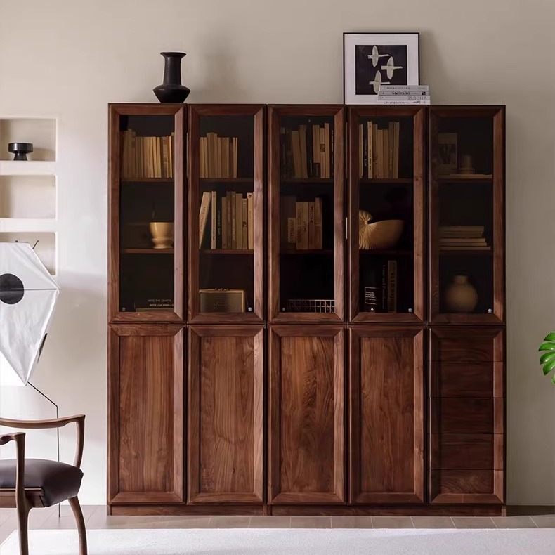 璐璐木业黑胡桃木实木书柜