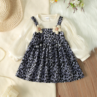 BibiCola 2025新款女童复古休闲可爱儿童宝宝连衣裙假两件