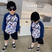 2022新款 男童T恤奥特m卡通印花插肩袖 上衣春装 胡大牙童装 秋款 洋气