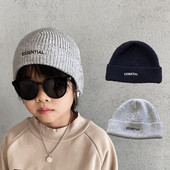 胡大牙男童女童帽子ess英文刺绣套头针织帽韩国冷帽瓜皮帽保暖帽