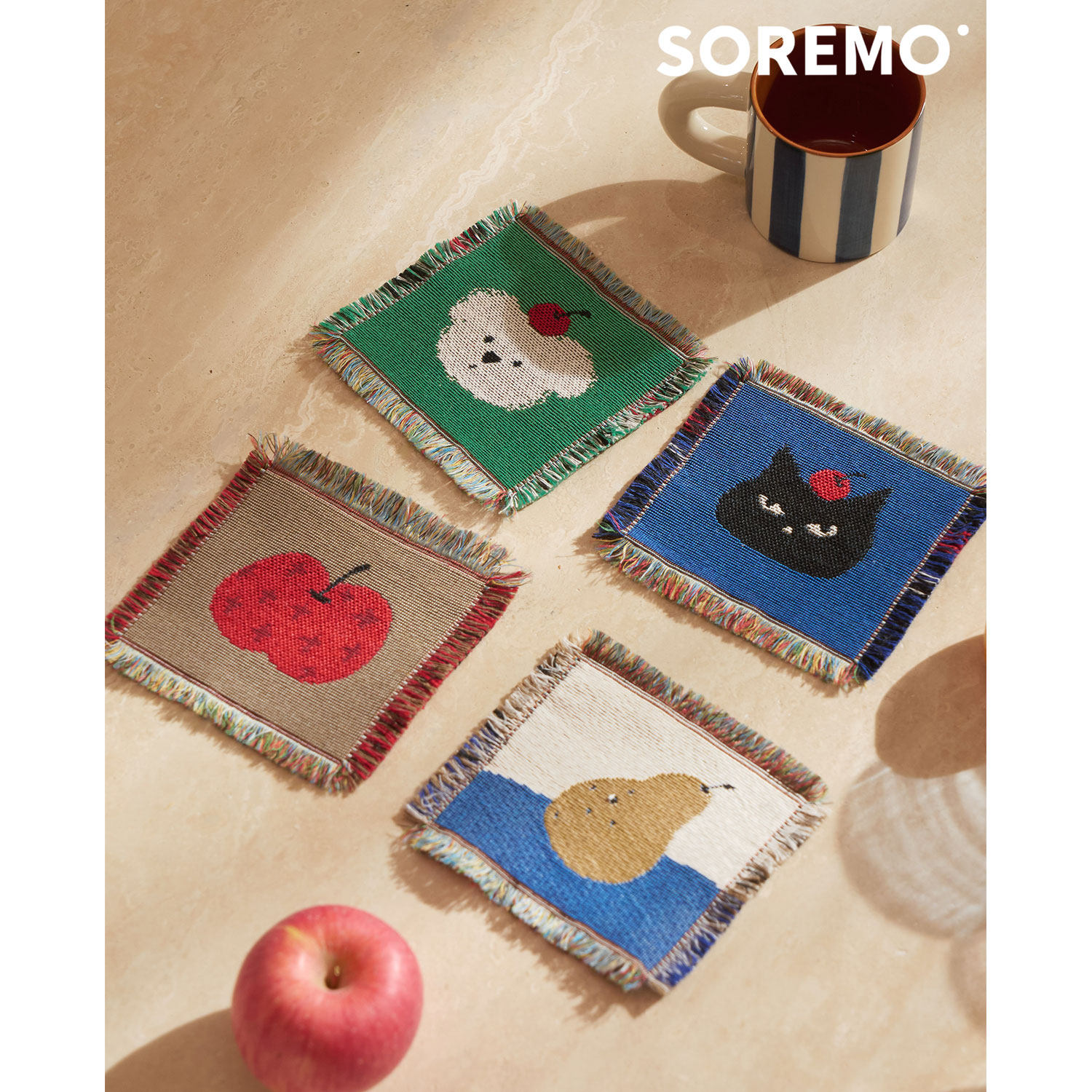 SOREMO 原创编织杯垫提花可爱茶杯垫子小狗装饰流苏ins风,餐饮具,杯垫,淘宝优惠券,粉丝福利购,淘宝优惠卷