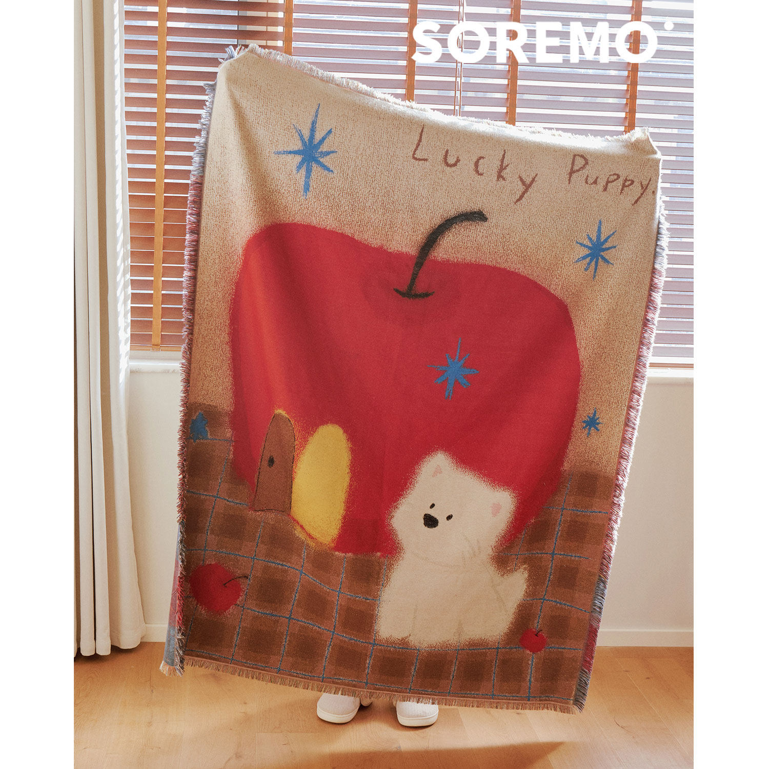 SOREMO 苹果屋毛毯毛绒毯子可爱提花办公室编织休闲毯沙发盖毯,床上用品,休闲毯/毛毯/绒毯,淘宝优惠券,粉丝福利购,淘宝优惠卷