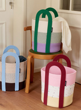 SOREMO 原创撞色脏衣篮编织儿童玩具框脏衣篓布艺收纳篮提手卧室