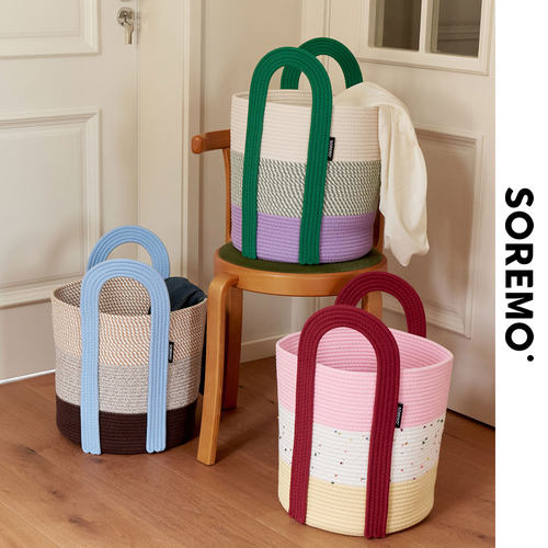 SOREMO 原创撞色脏衣篮编织儿童玩具框脏衣篓布艺收纳篮提手卧室