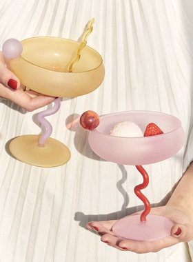 SOREMO 专利糖豆高脚杯磨砂甜品杯冰淇淋杯酒杯可爱玻璃杯礼物ins