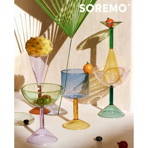 SOREMO 原创沙漏酒杯撞色高脚杯高硼硅玻璃杯高级感礼物彩色水杯