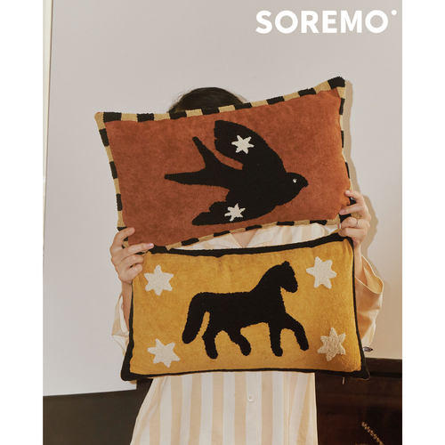 SOREMO 原创中古风抱枕重工刺绣腰枕沙发装饰毛巾绣靠枕新中式
