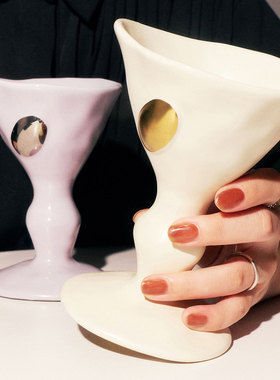 SOREMO EGG诞生日高脚杯手捏陶瓷杯手工时髦生日礼物杯子甜品杯