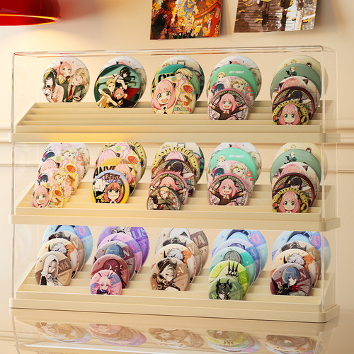 吧唧展示盒谷子徽章透明收纳盒大容量动漫摆件盲盒磁吸防尘整理盒