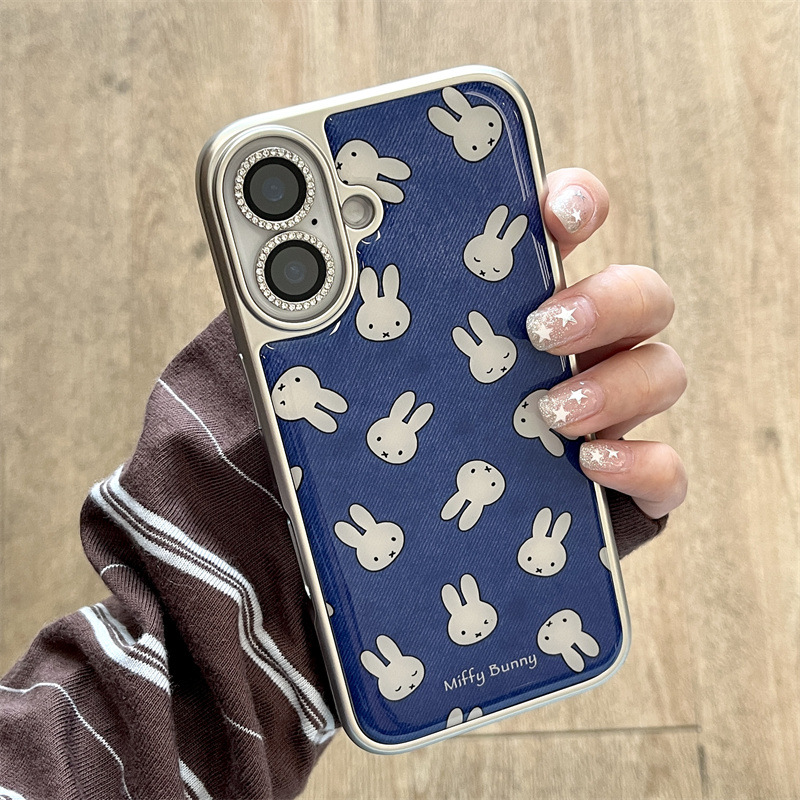 蓝色牛仔纹兔子头像适用iPhone17苹果16ProMax/15/14手机壳新款女