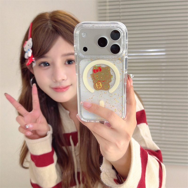 金箔招财红蝴蝶结kitty磁吸适用iPhone17苹果16ProMax/15手机壳14