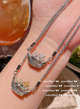 波光粼粼鹅黄宝石元宝项链 设计师镀18K金不规则锆石排列小船