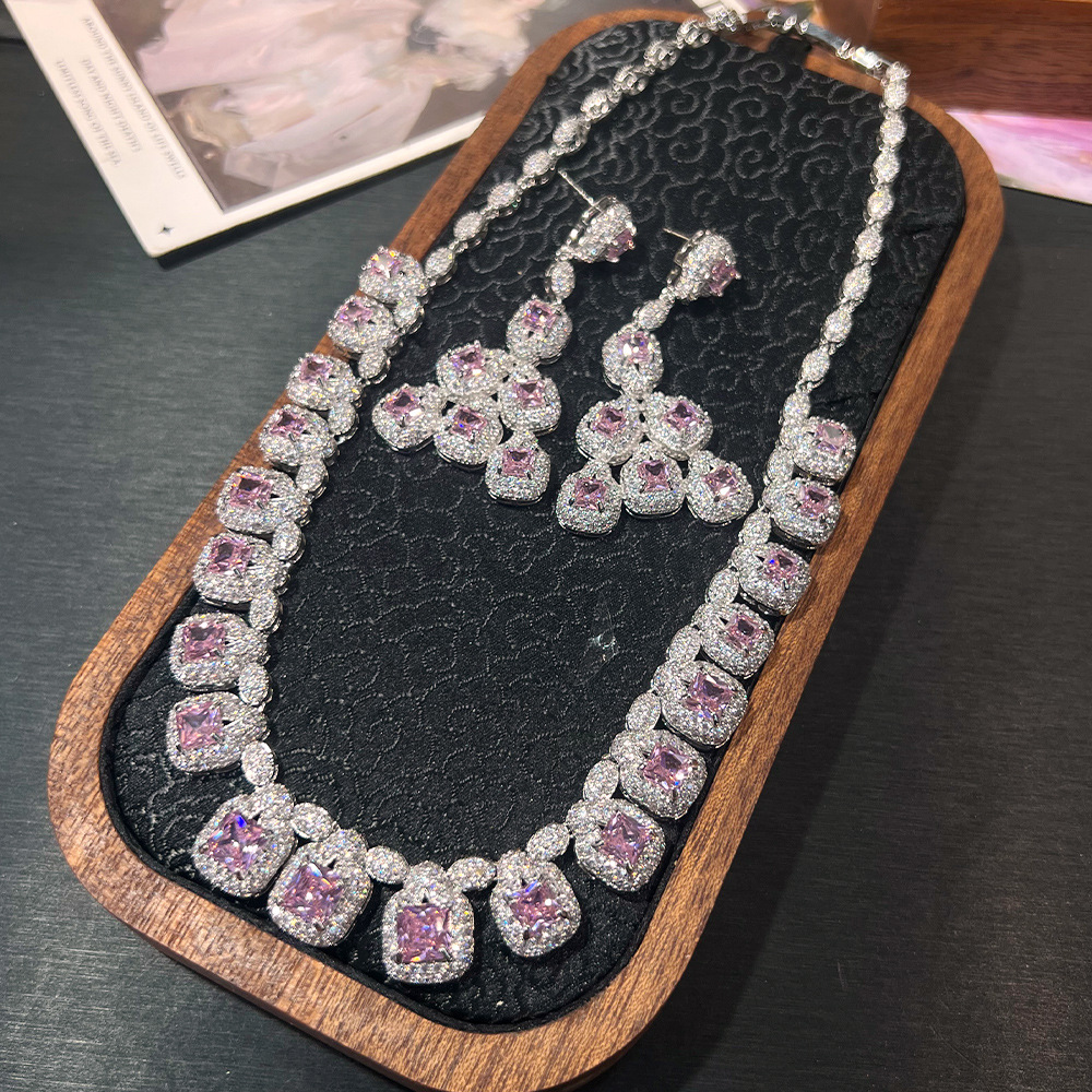 高奢珠宝粉宝重工首饰套装 复古vintage时尚高端精工满锆项链