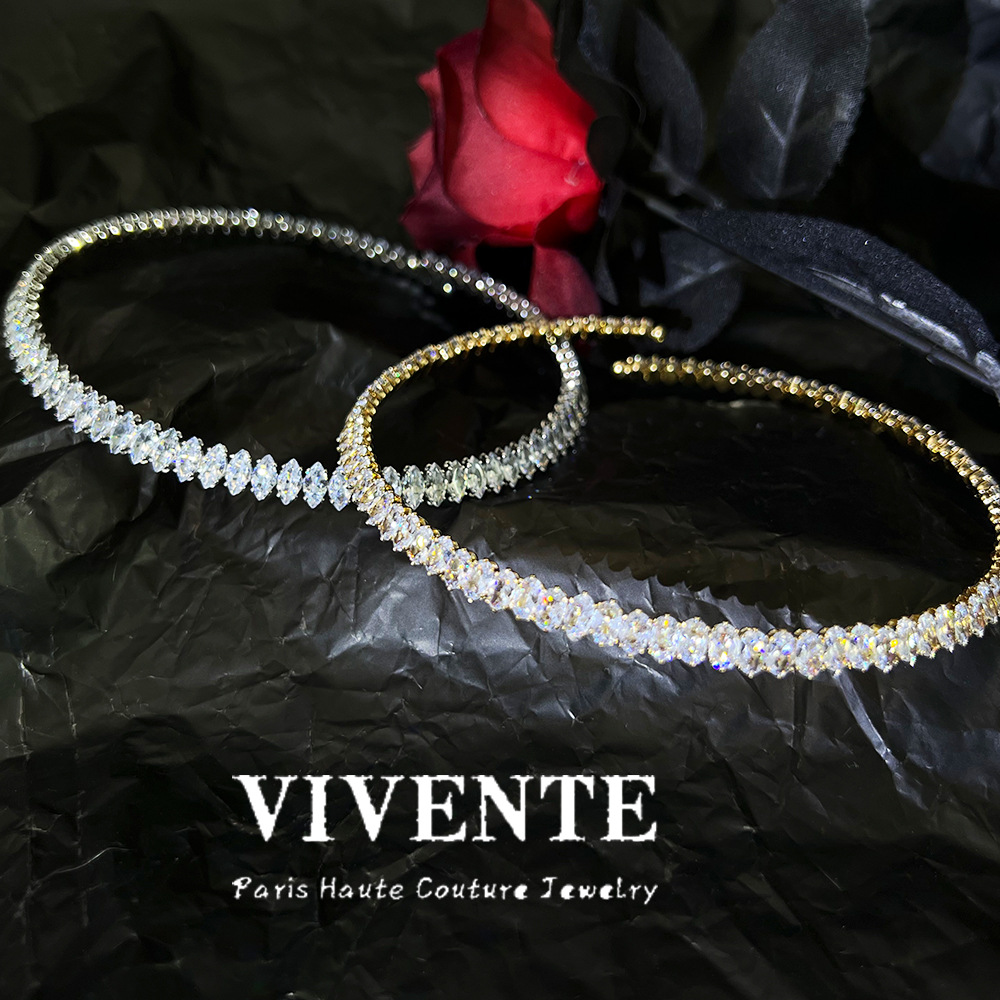 原创锆石锁骨圈  vintage复古高级感满钻质感小众劲链多巴胺项链