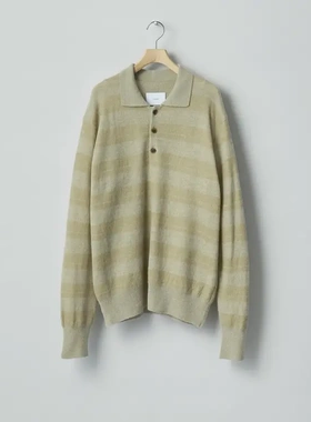 【代购】SSSTEIN 26ss Stripe polo ls 羊驼毛混纺条纹Polo针织衫