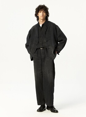 【代购】HERILL 26ss Linen work pant 亚麻人字纹直筒阔腿工装裤