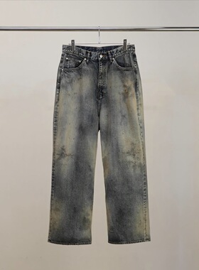 【代购】ANCELLM 26ss 05Aging typeD水洗染色加工直筒阔腿牛仔裤