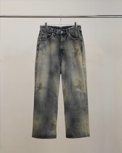 【代购】ANCELLM 26ss 05Aging typeD水洗染色加工直筒阔腿牛仔裤