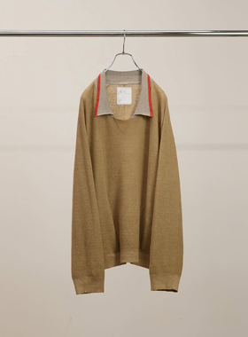 【代购】ANCELLM 26ss Contrast collar knit 撞色领亚麻针织衫