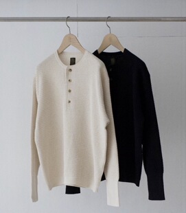 【代购】BATONER 26ss Thermal henley neck 海岛棉华夫格长袖T恤