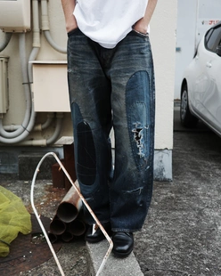 【代购】ANACHRONORM 26ss Wide denim pant 水洗补丁破坏牛仔裤